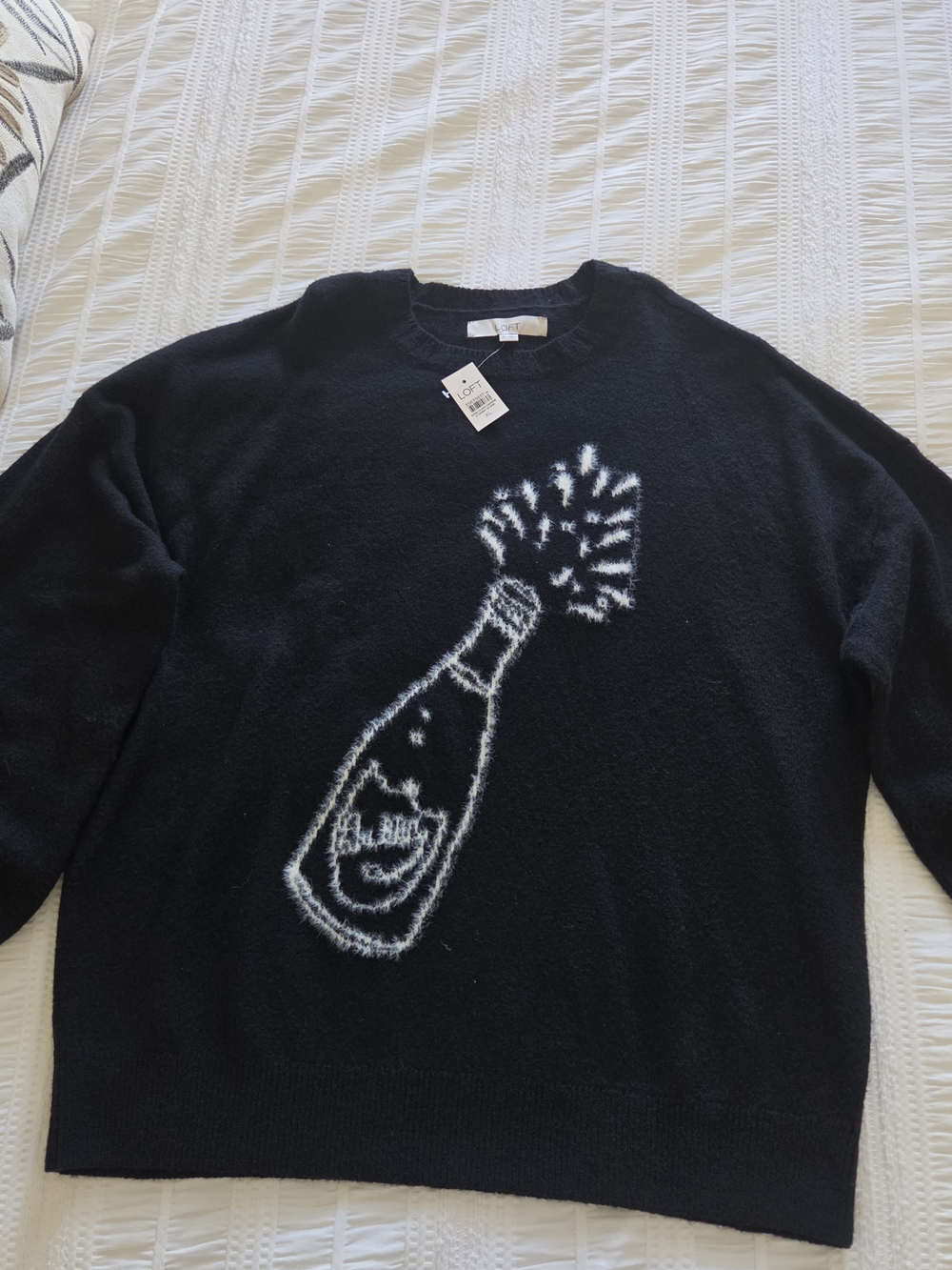 Loft Black Cashmere Blend Champagne Graphic Sweater